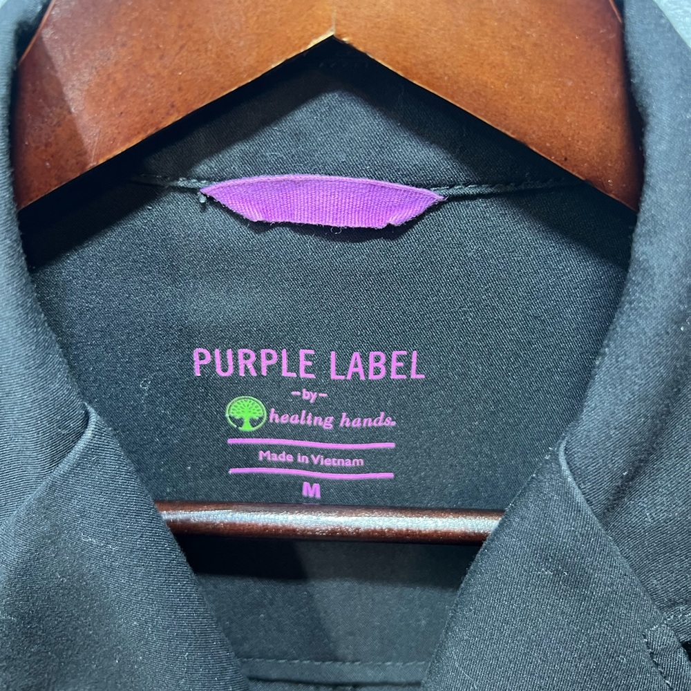 Purple Label by Healing Hands Faith Women's M Scrub Lab Coat Black 5053 Medical - Picture 2 of 8